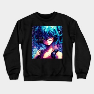 Anime girl in binary world Crewneck Sweatshirt